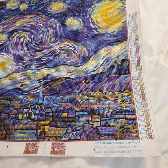Diamond Art Painting Finished Completed 20"x20" Van Gogh Starry Night Hanging - Picture 5 of 12
